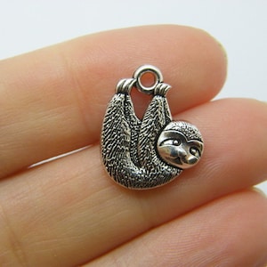 8 Sloth charms antique silver tone A659