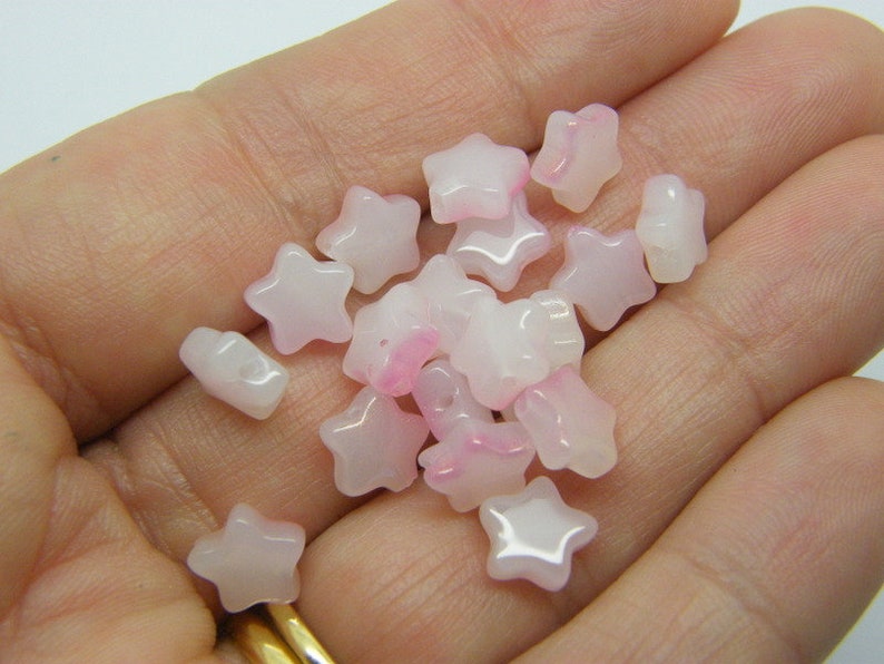 30 Star beads pink glitter powder glass AB236 image 1