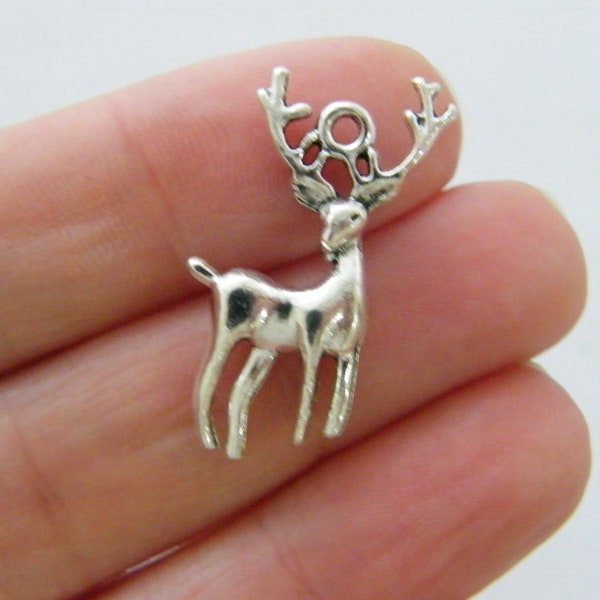 4 Deer buck charms antique silver tone A1055