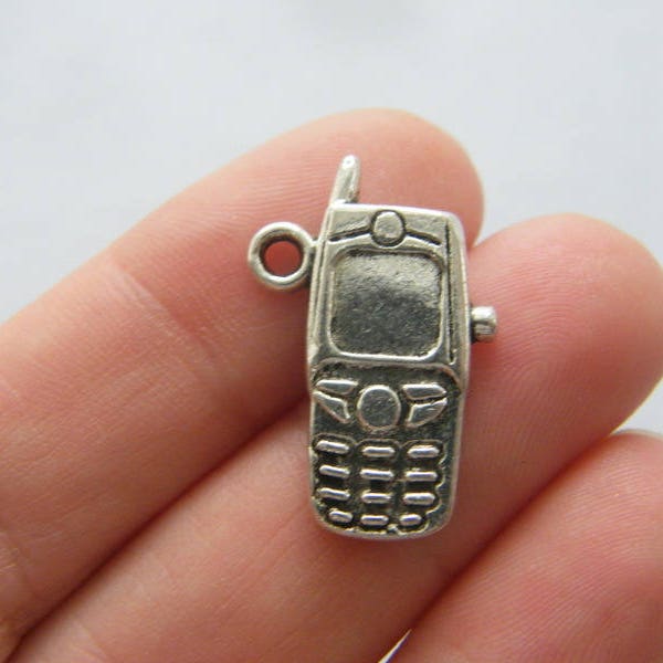 8 Mobile cell phone charms antique silver tone P456