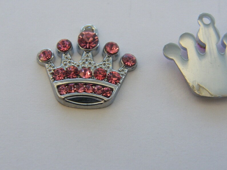 2 Pink Rhinestone Crown Charms Silver Tone CA2 Etsy