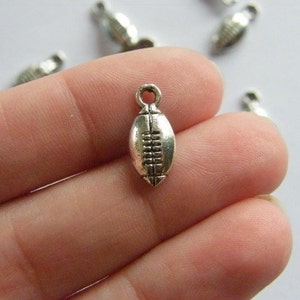 12 American football ball charms antique silver tone SP7