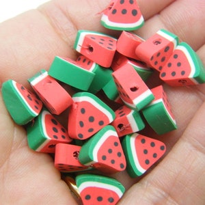 30 Watermelon fruit beads green red white black polymer clay FD67