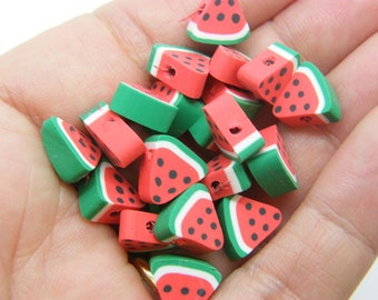 30 Watermelon fruit beads green red white black polymer clay FD67