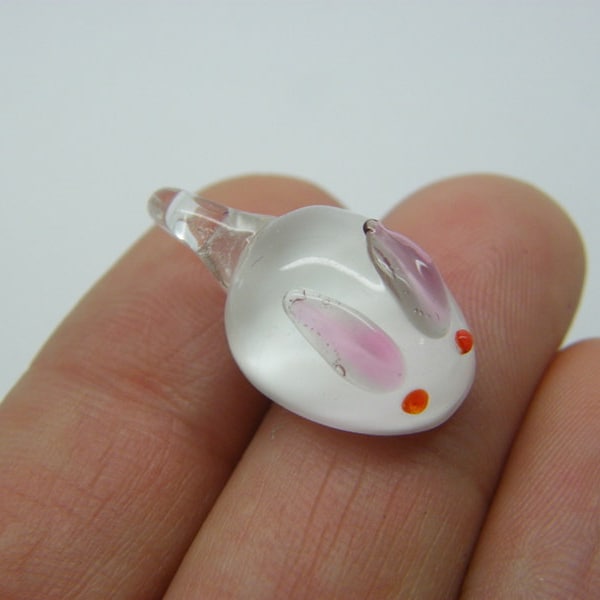 2 Rabbit pendants handmade white lamp work glass A30