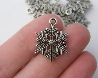 BULK 50 Snowflake charms antique silver tone SF3 - SALE 50% OFF