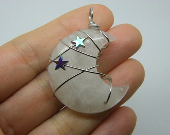 1 Moon wire wrapped stars pendant natural quarts M39