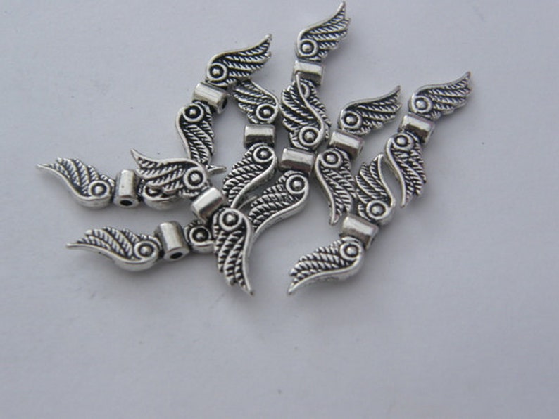 12 Angel wing spacer beads antique silver tone AW41 image 3