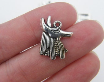 16 Anubis Egyptian head charms antique silver tone WT74