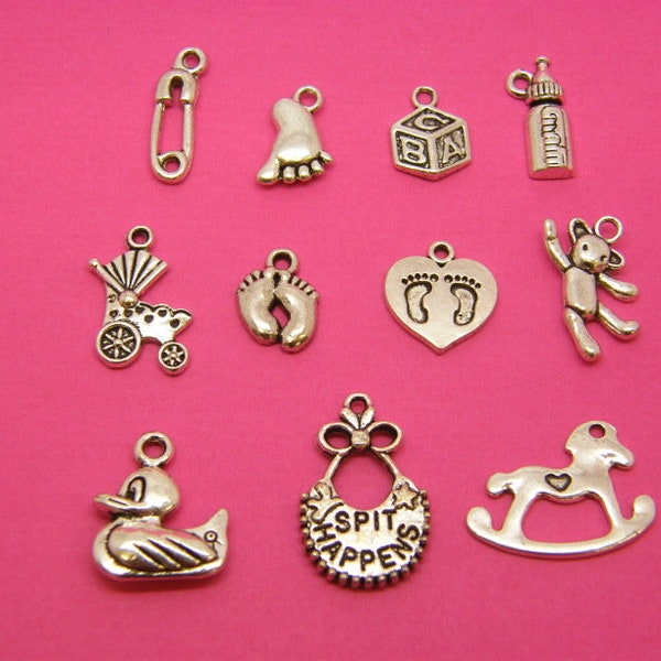 The Baby Collection - 11 antique silver tone charms