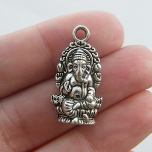 6 Elephant Ganesha pendants antique silver tone R35 image 1