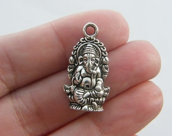 6 Elephant Ganesha pendants antique silver tone R35