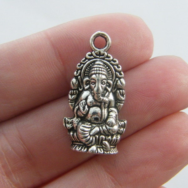 6 Elephant Ganesha pendants antique silver tone R35