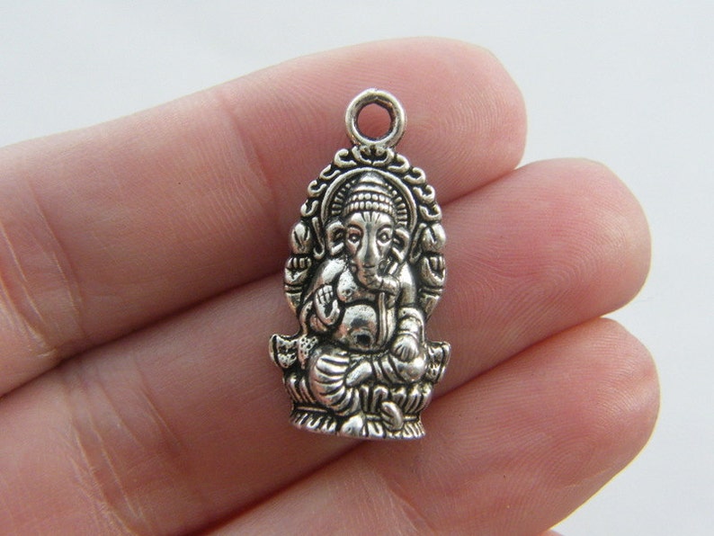 6 Elephant Ganesha pendants antique silver tone R35 image 1