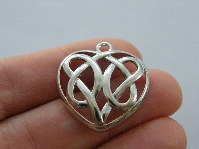 BULK 10 Celtic knot heart charms antique silver tone R103