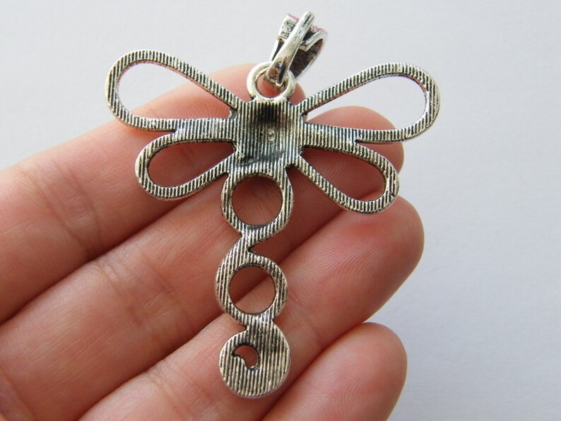 BULK 5 Dragonfly pendants antique silver tone A994