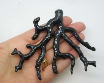 2 Branch embellishments half drilled black acrylic L