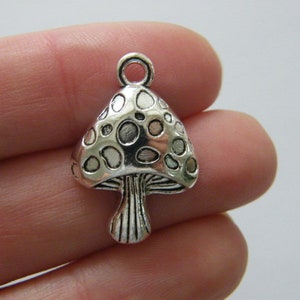 8 Mushroom charms antique silver tone L407