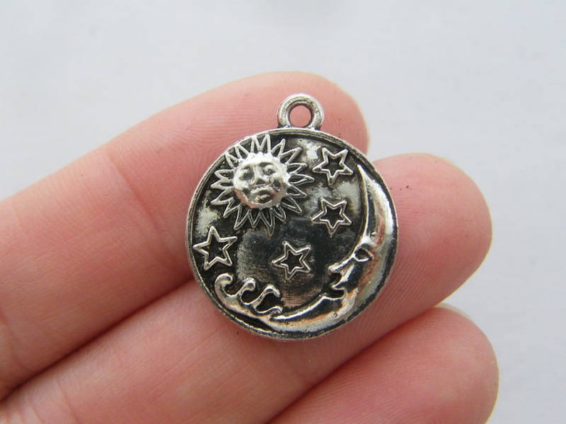 14 Moon charms antique silver tone M4