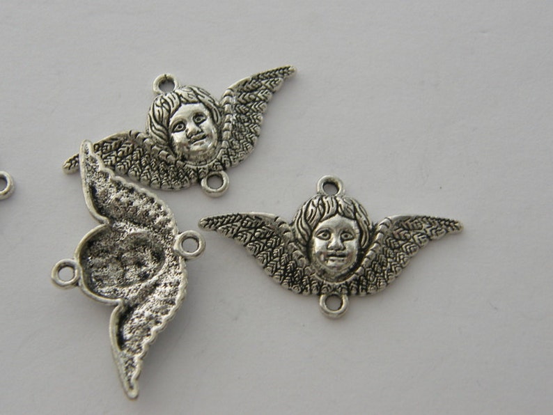 BULK 30 Angel connector charms antique silver tone AW148