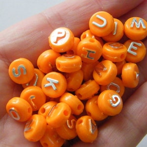 100 Acrylic alphabet 10mm letter orange and silver RANDOM beads BB464