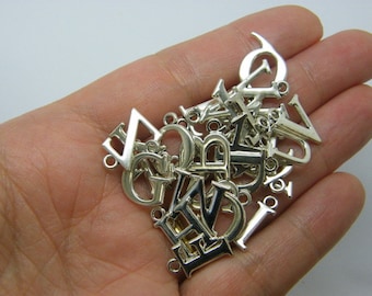 26 Letter whole alphabet charms 16 x 12mm antique silver tone NW