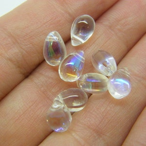 20 Mermaid tear hint of blue AB glass beads FF288