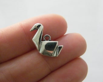 10 Paper origami bird  crane charms silver tone P517