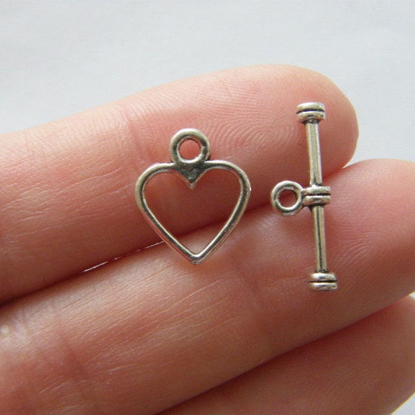 BULK 50 Heart toggle clasps antique silver tone FS27 - SALE 50% OFF