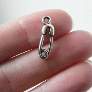 12 Sicherheitsnadel Charms antikem Silber Ton P496