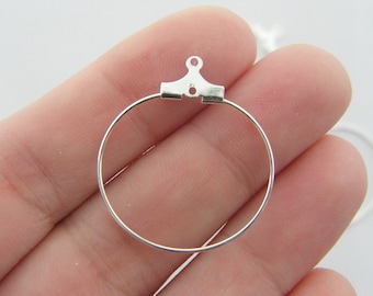 48 Wine glass charm earring hoops 29 x 26mm silver plated FS132