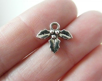 12 Holly charms antique silver tone CT95