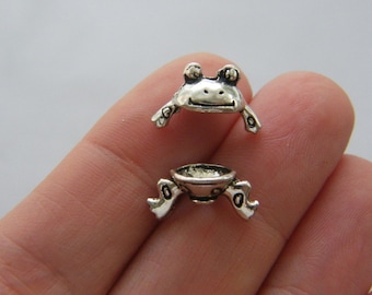 8 Frog bead cap sets antique silver tone A50