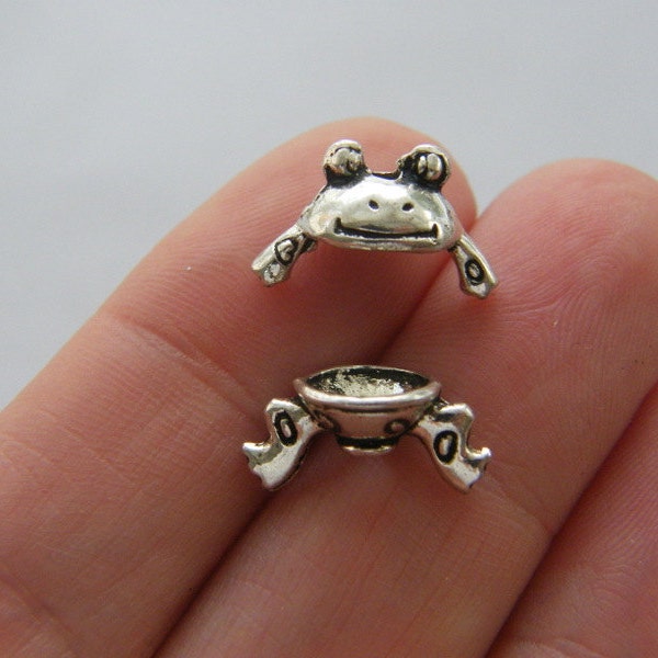 8 Frog bead cap sets antique silver tone A50