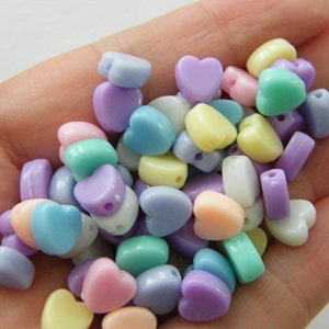 100 Acrylic heart 8mm RANDOM pastel beads AB23 image 1