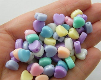 100 Acrylic  heart 8mm RANDOM pastel beads AB23