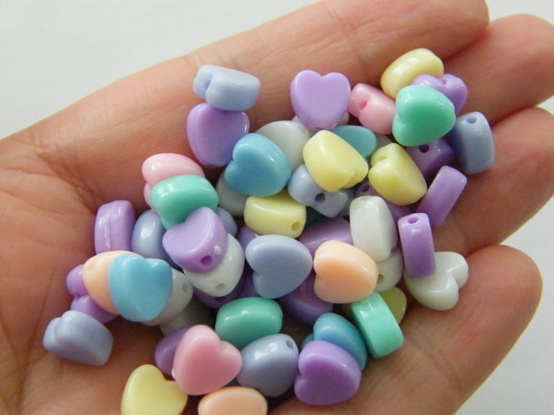 100 Acrylic heart 8mm RANDOM pastel beads AB23 image 1