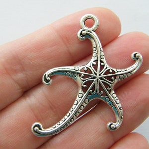 4 Starfish charms antique silver tone FF444