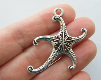 4 Starfish charms antique silver tone FF444