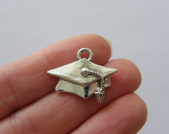 4 Graduation cap charms antique silver tone P93