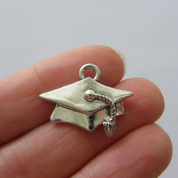 4 Graduation cap charms antique silver tone P93