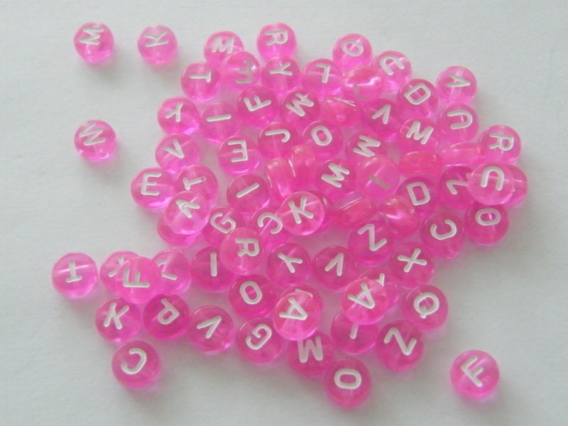 100 Fuchsia Pink Letter Beads RANDOM Mixed Acrylic AB244 -  Australia