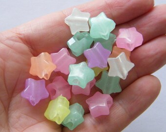 100 Glow in the dark star beads random mixed acrylic  BB403