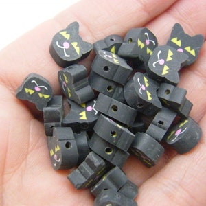 60 Cat beads black polymer clay A233