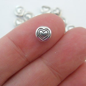60 Heart spacer beads antique silver tone H72