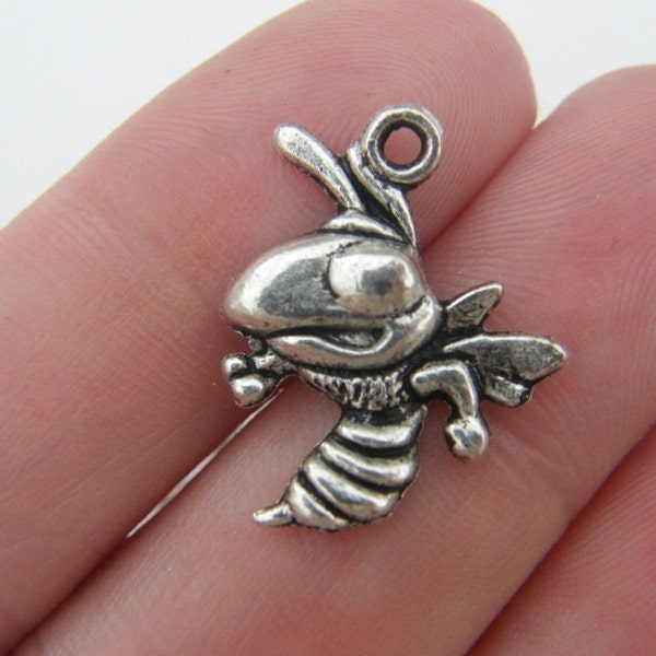 8 Bee charms antique silver tone A303