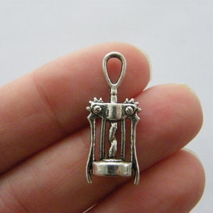 4 Bottle opener cork screw charms antique silver tone FD6