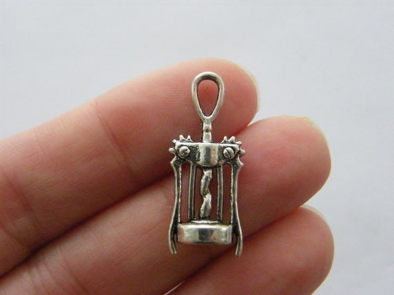 16 Bottle opener cork screw charms antique silver tone FD6