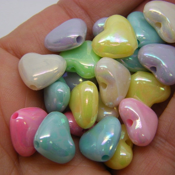 100 Heart beads random mixed AB opaque acrylic BB842