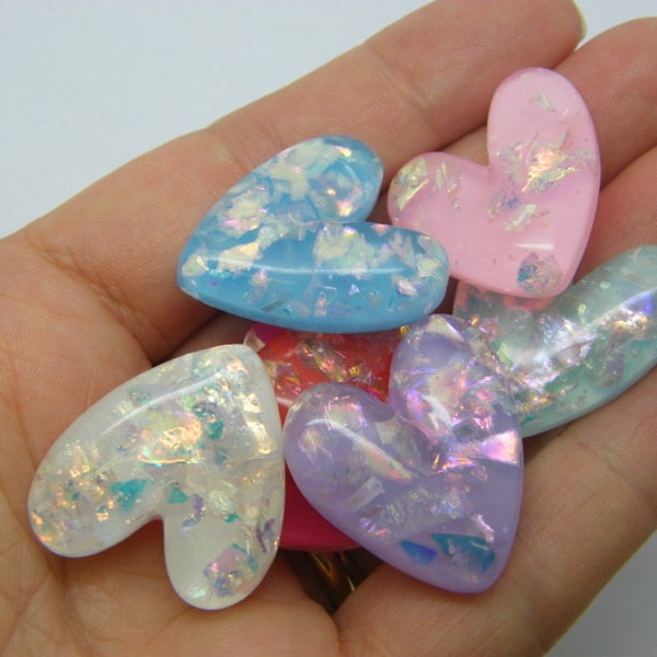8 Heart embellishment cabochons glitter random mixed resin H280